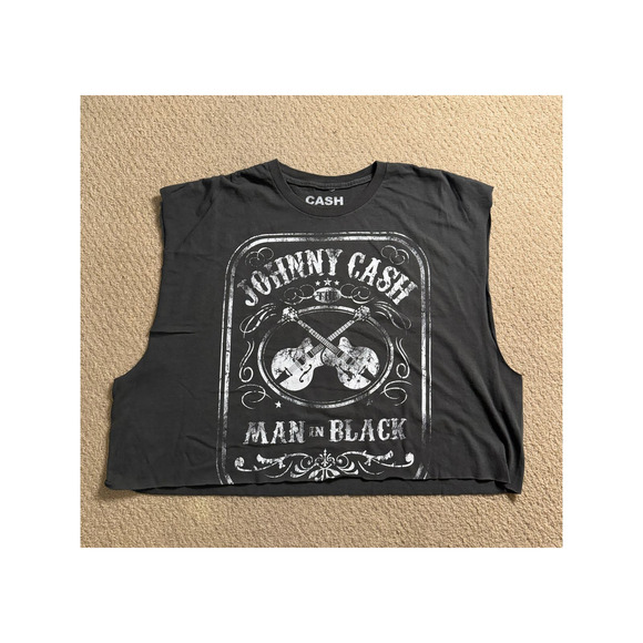 NWOT Buckle Johnny Cash Man In Black Cropped Muscle Tee - Picture 1 of 4